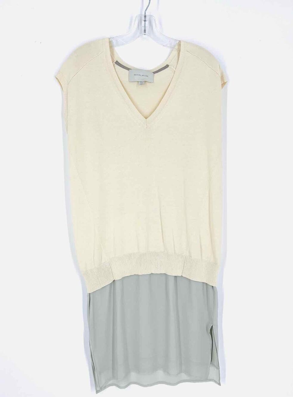 Brochu Walker Size XS Cream/Gray Knit Silk Blend Designer Dress